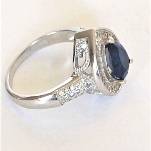 925 Sterling Silver Blue Sapphire and CZ ring - Picture 13 of 16